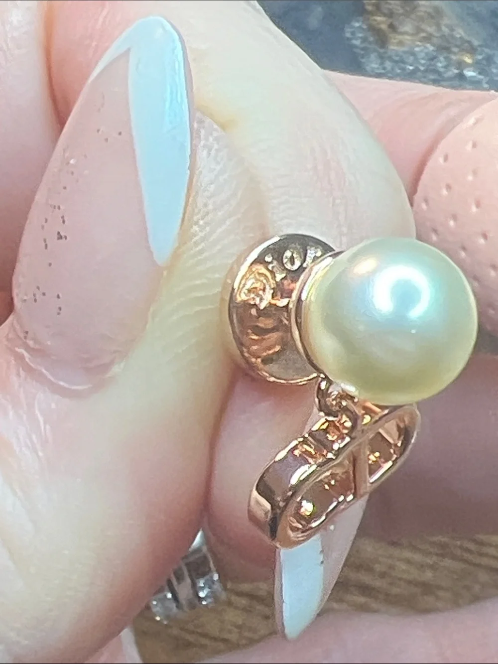 Pearl Stud Earrings with Rose Gold Bow Accent - White Pearl